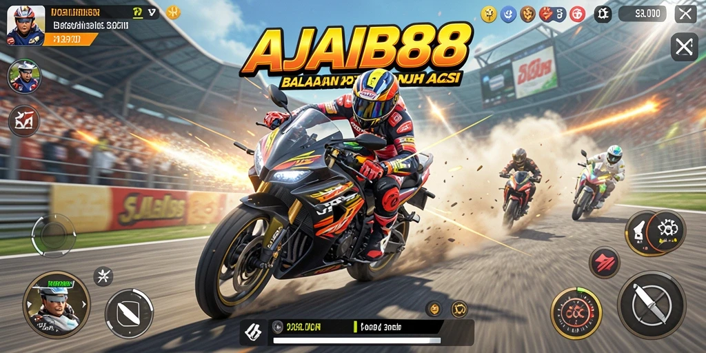 Gameplay seru AJAIB88 dengan balapan motor aksi penuh.