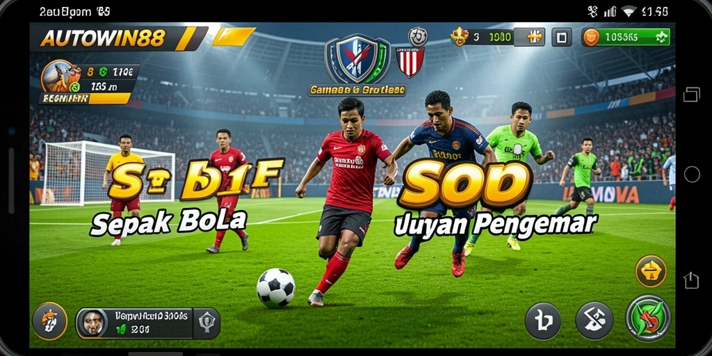 Tampilan gameplay AUTOWIN88 dengan aksi sepak bola yang mendebarkan.