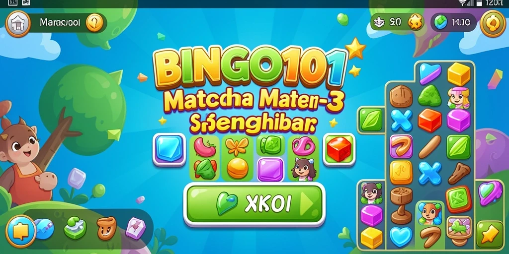 Tampilan gameplay seru dari BINGO101 dengan elemen match-3.