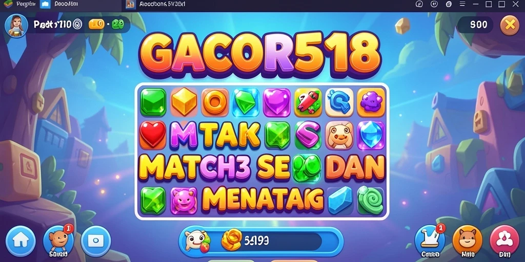 Tangkapan layar utama GACOR518 menampilkan gameplay Match-3 yang menarik.