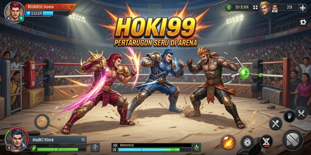 Tampilan gameplay HOKI99 dengan pertarungan karakter yang menegangkan.