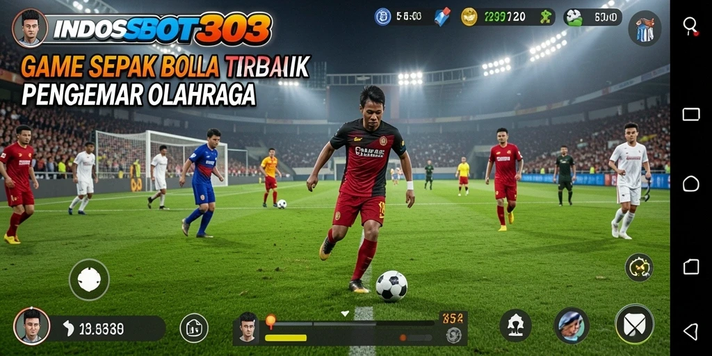 Tampilan gameplay sepak bola yang seru dan mendebarkan.