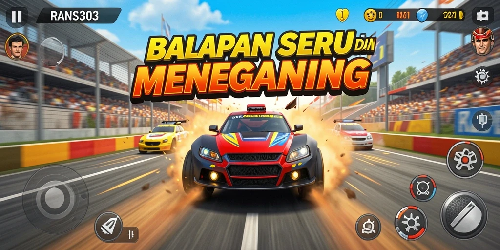 Screenshot gameplay RANS303 yang menunjukkan aksi balapan yang mendebarkan.