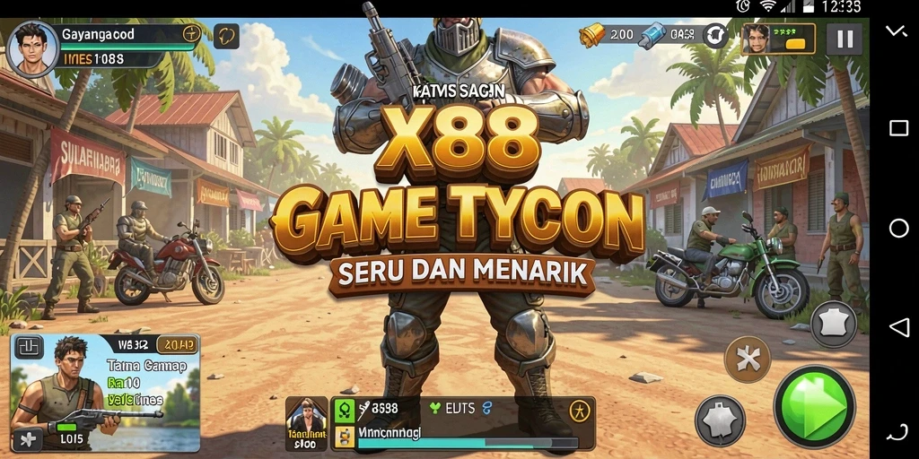 Tangkapan layar gameplay X88 yang menunjukkan simulasi bisnis yang seru.